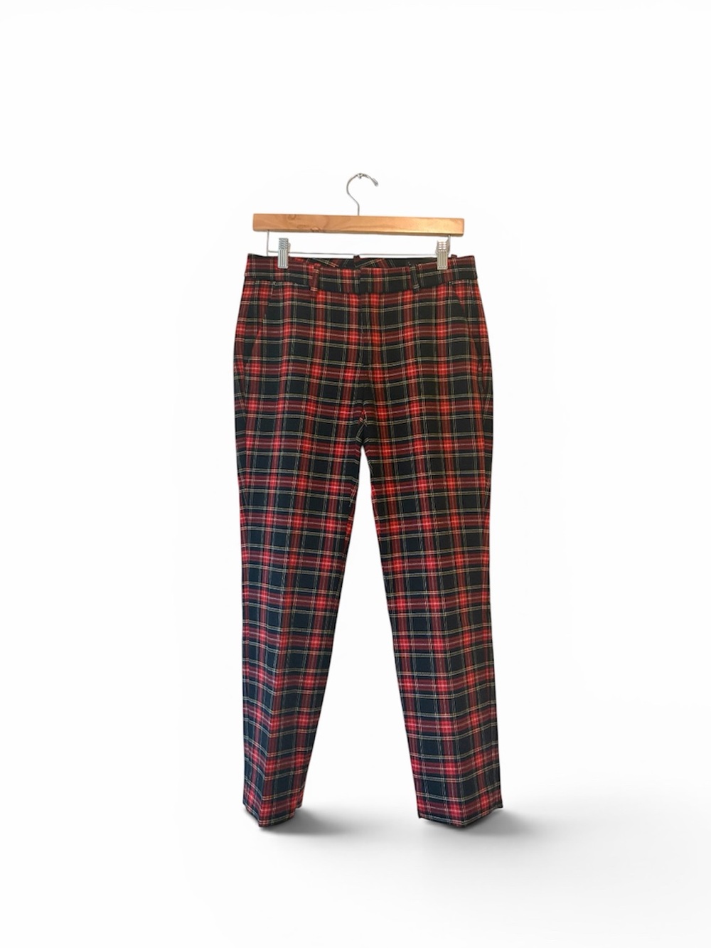 Plaid Slim Fit Women’s Pants - Red/Navy - Picture 2 of 8